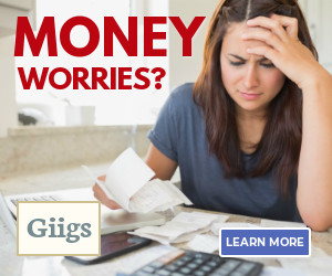 Giigs Woman Holding Bills 300x250 banner