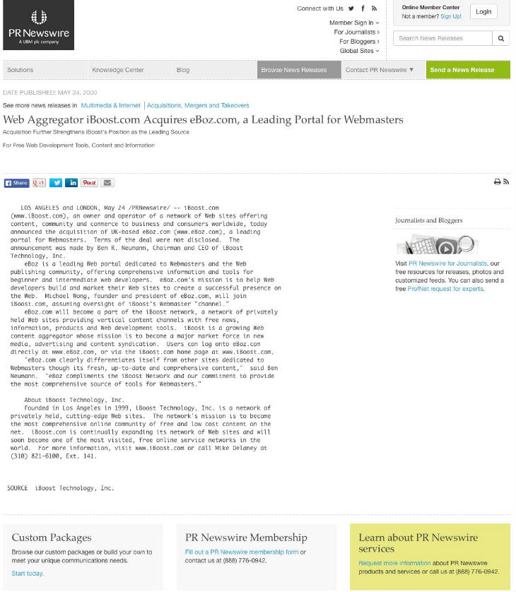 eBoz Acquisition Press Release screenshot